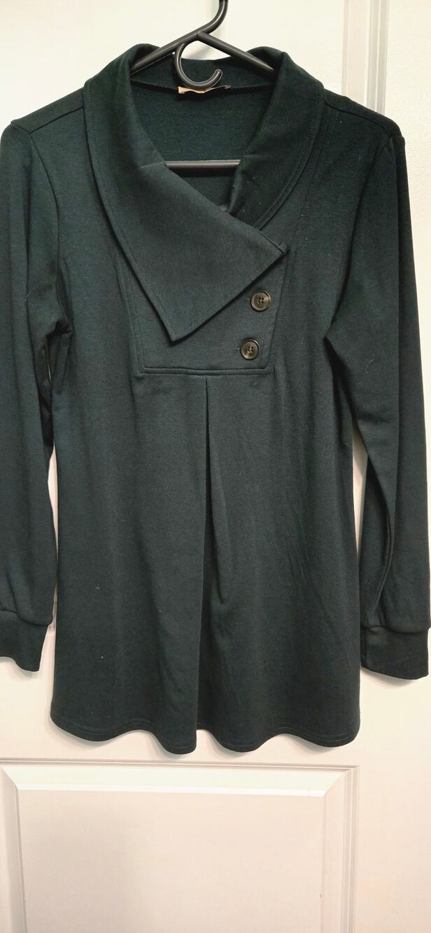 Cowl Neck Long Sleeve Flowy Womens Tunic Swing Dark Green Cottagecore Small